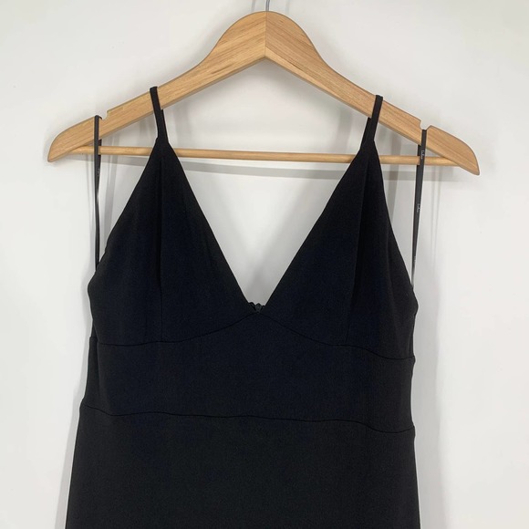 Lulus V Neck Spaghetti Strap Stretch Crepe Maxi Dress Bridesmaid Gown, Black - Picture 3 of 9